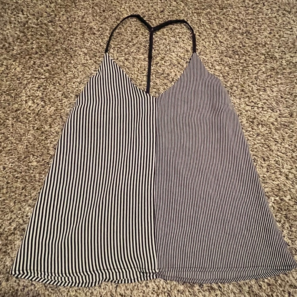 Abbeline Womens Black White Striped V-Neck T-Back Cami Tank Top Size M NWT